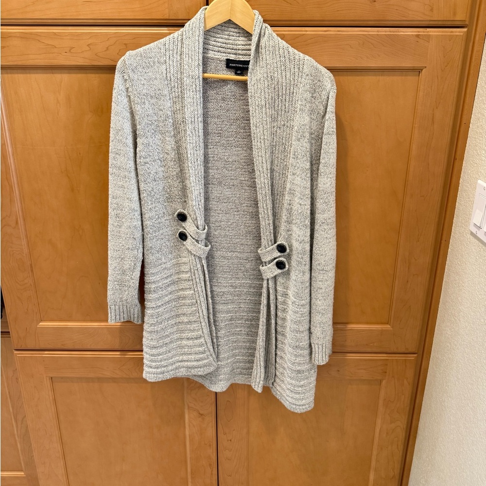 Cream /lt grey cardigan with dark grey threading.